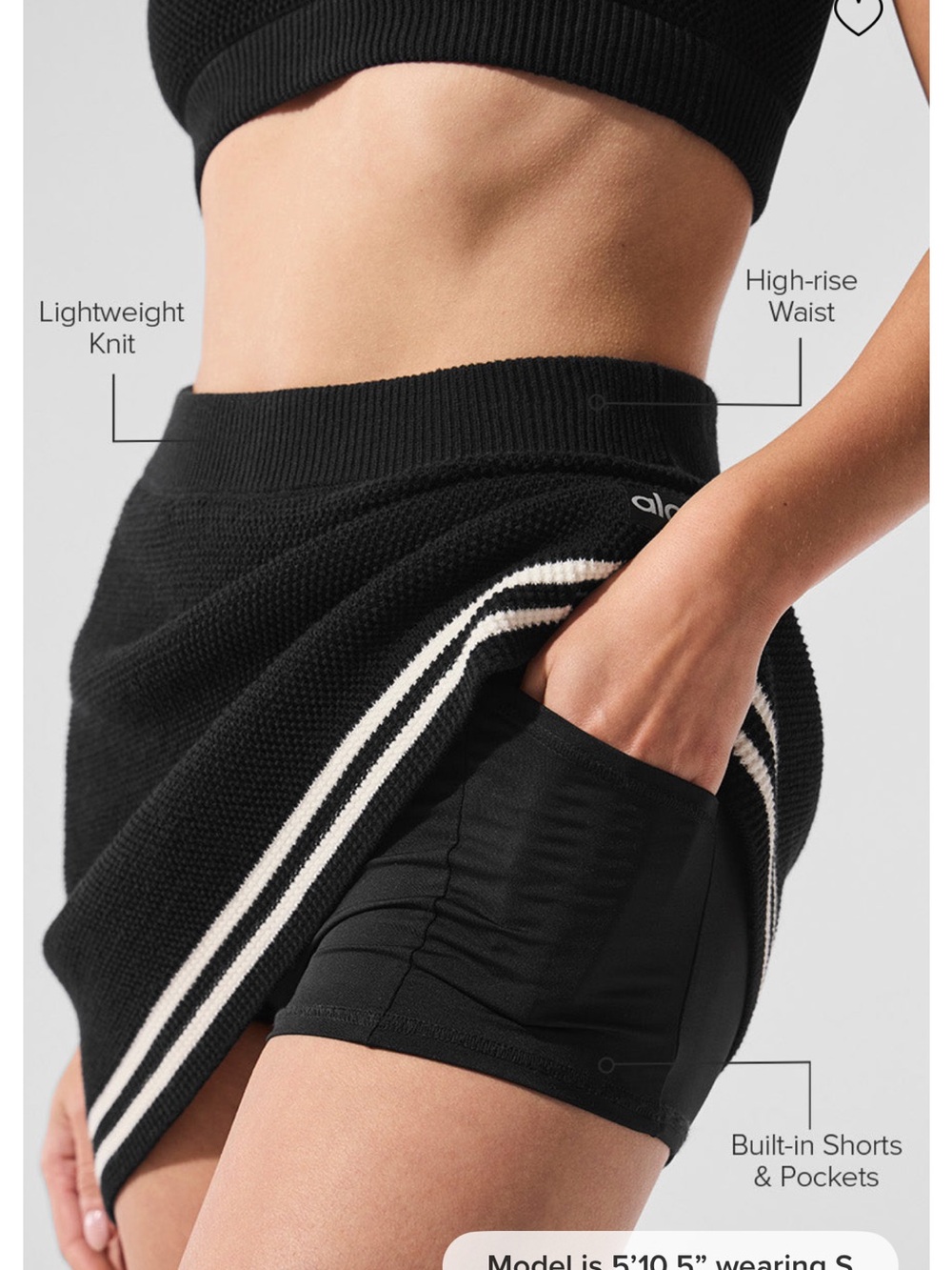 ALO Yoga Tennis Club Knit Skirt Black/Ivory